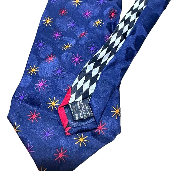 V2 Versace Navy Printed Tie W/Versace Print Trim and Starbursts Silk Tie - Picture 5 of 11